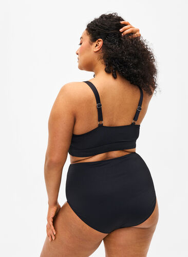 Slip de bikini taille haute avec imprimé, Black, Model image number 1