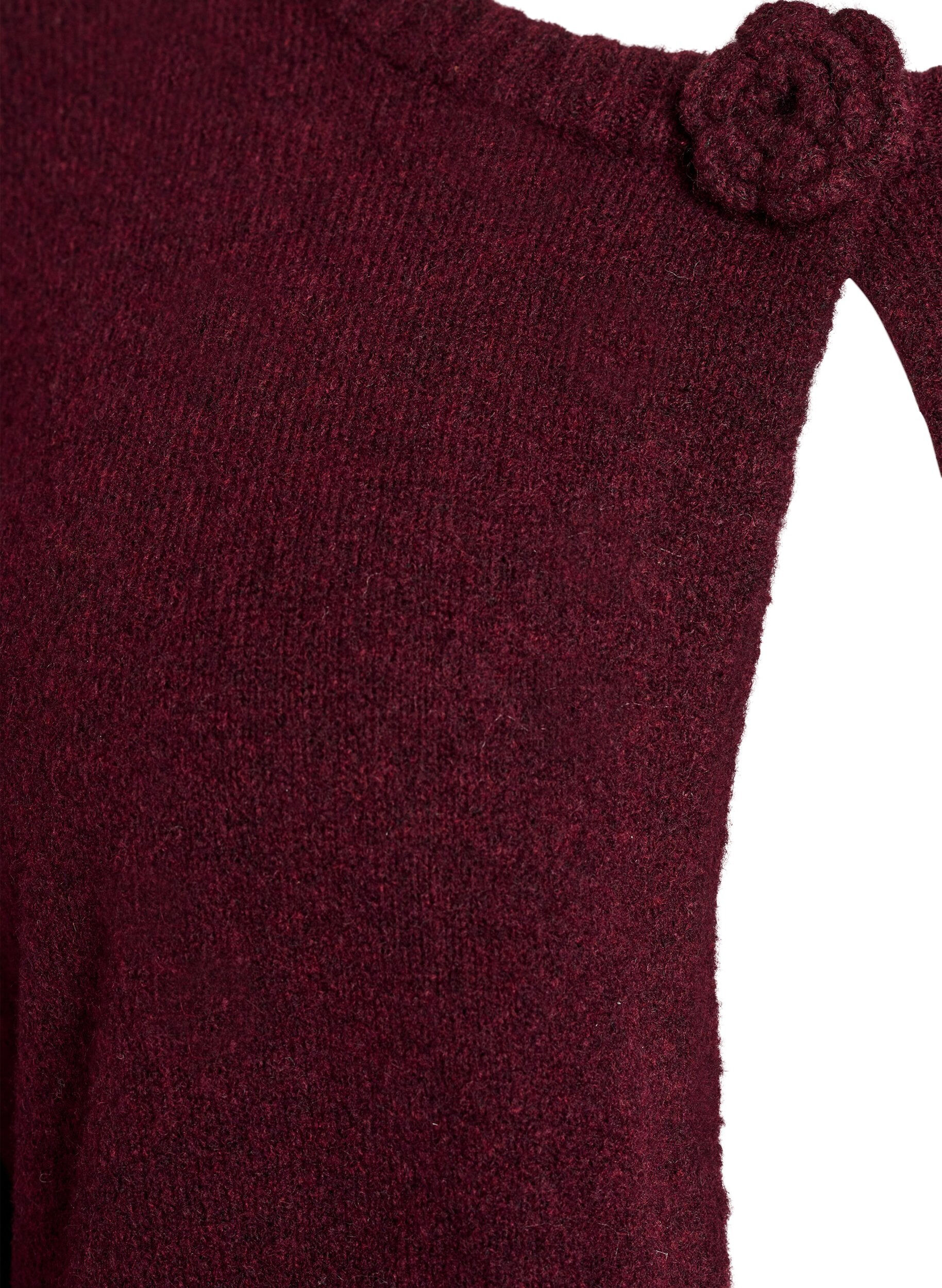 ZizziGebreid vest met bloemdetail, Donker Bordeaux, Packshot image number 2