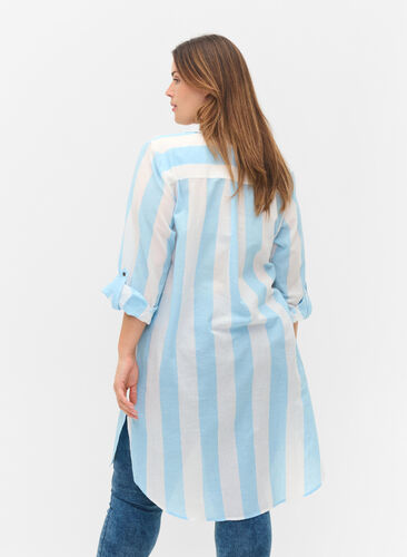 Chemise en coton rayée à manches 3/4, Blue Bell Stripe, Model image number 1