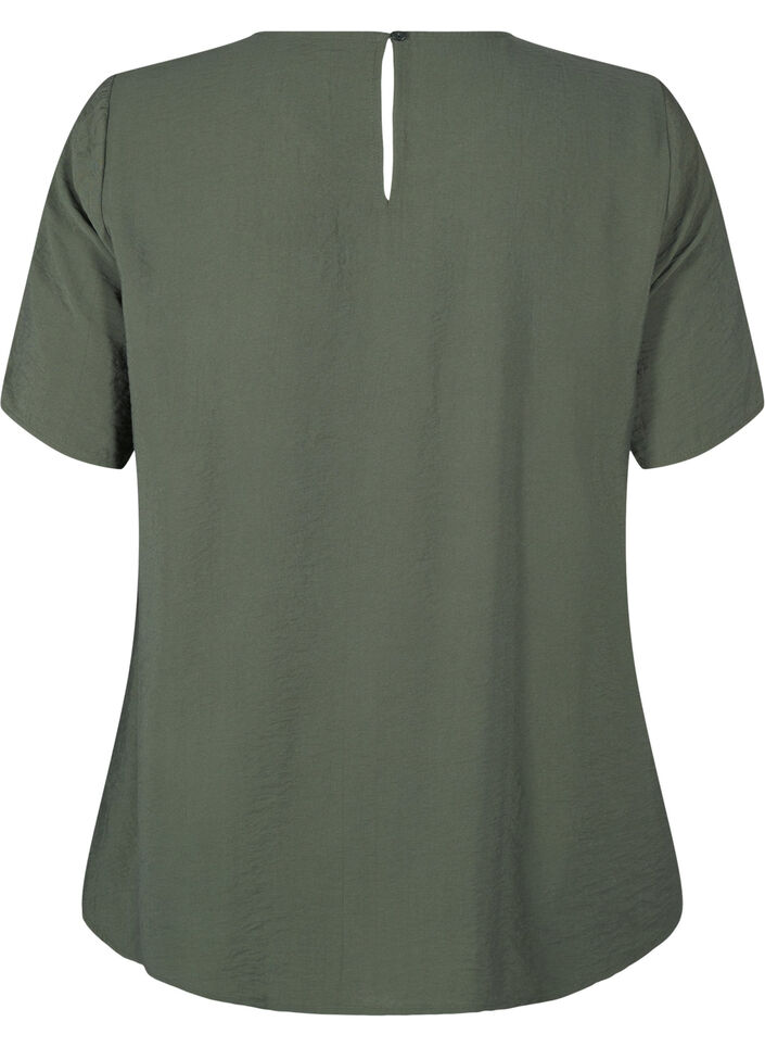 Blouse van viscose met korte mouwen en kant detail, Thyme, Packshot image number 1