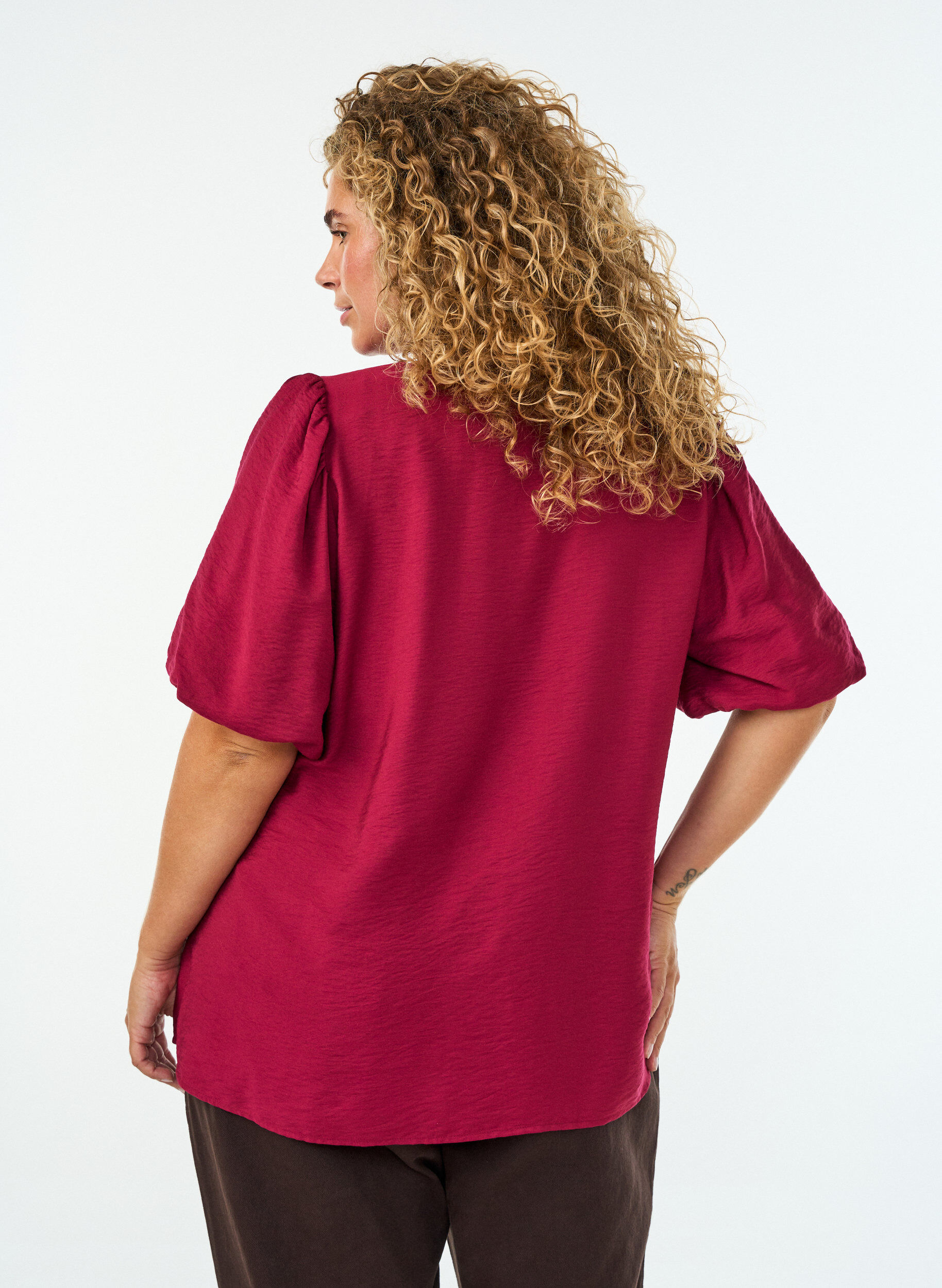 ZizziBlouse met ballonnenmouwen en V-hals, Rood, Model image number 2