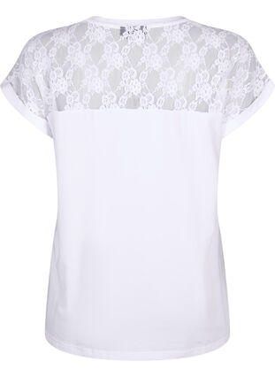 Katoenen T-shirt met korte mouwen en kant, Bright White, Packshot image number 1