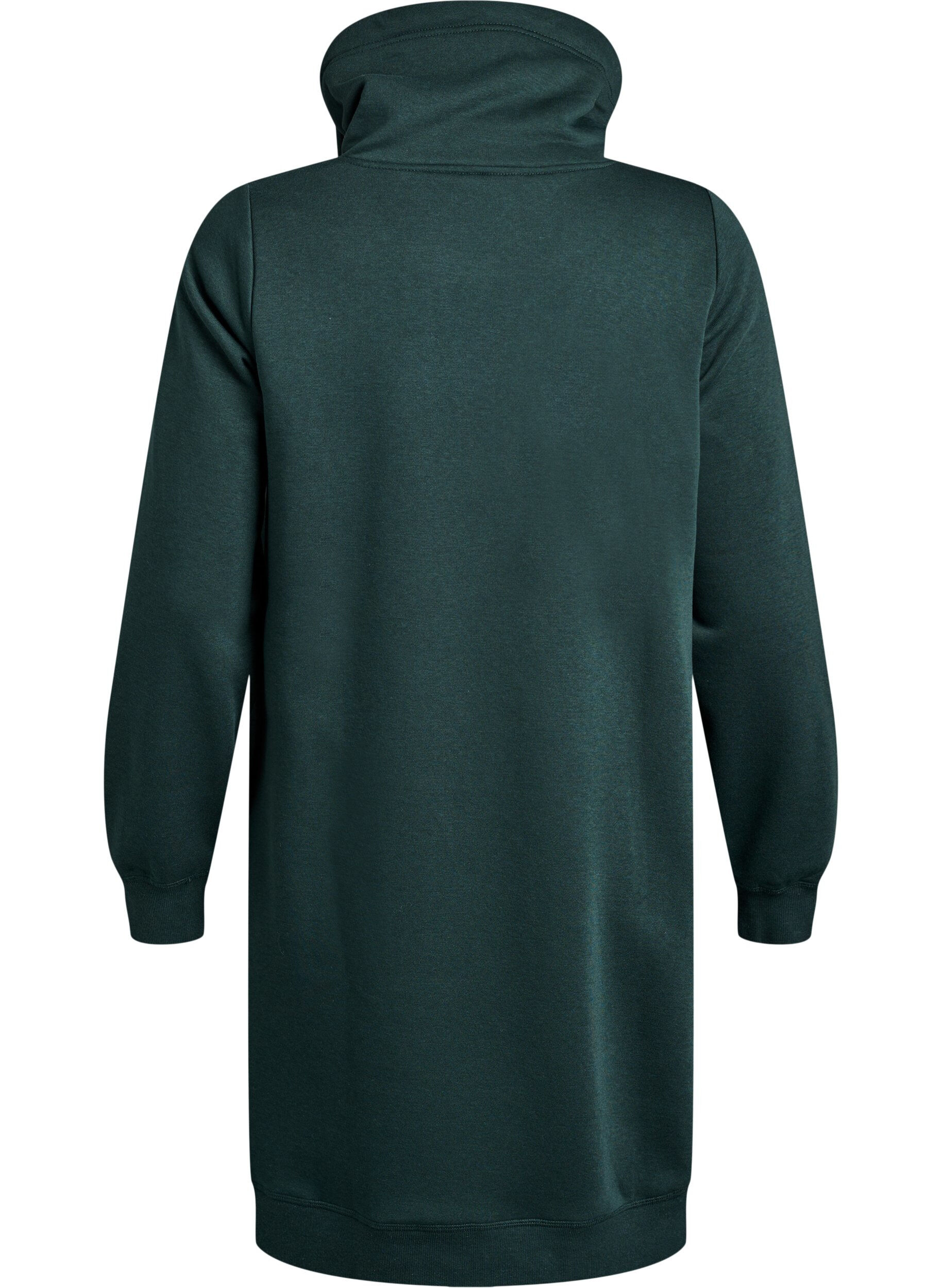 Zizzi FLASH - Robe sweat-shirt courte &agrave; col montant et poches, Vert fonc&eacute;, Packshot image number 1