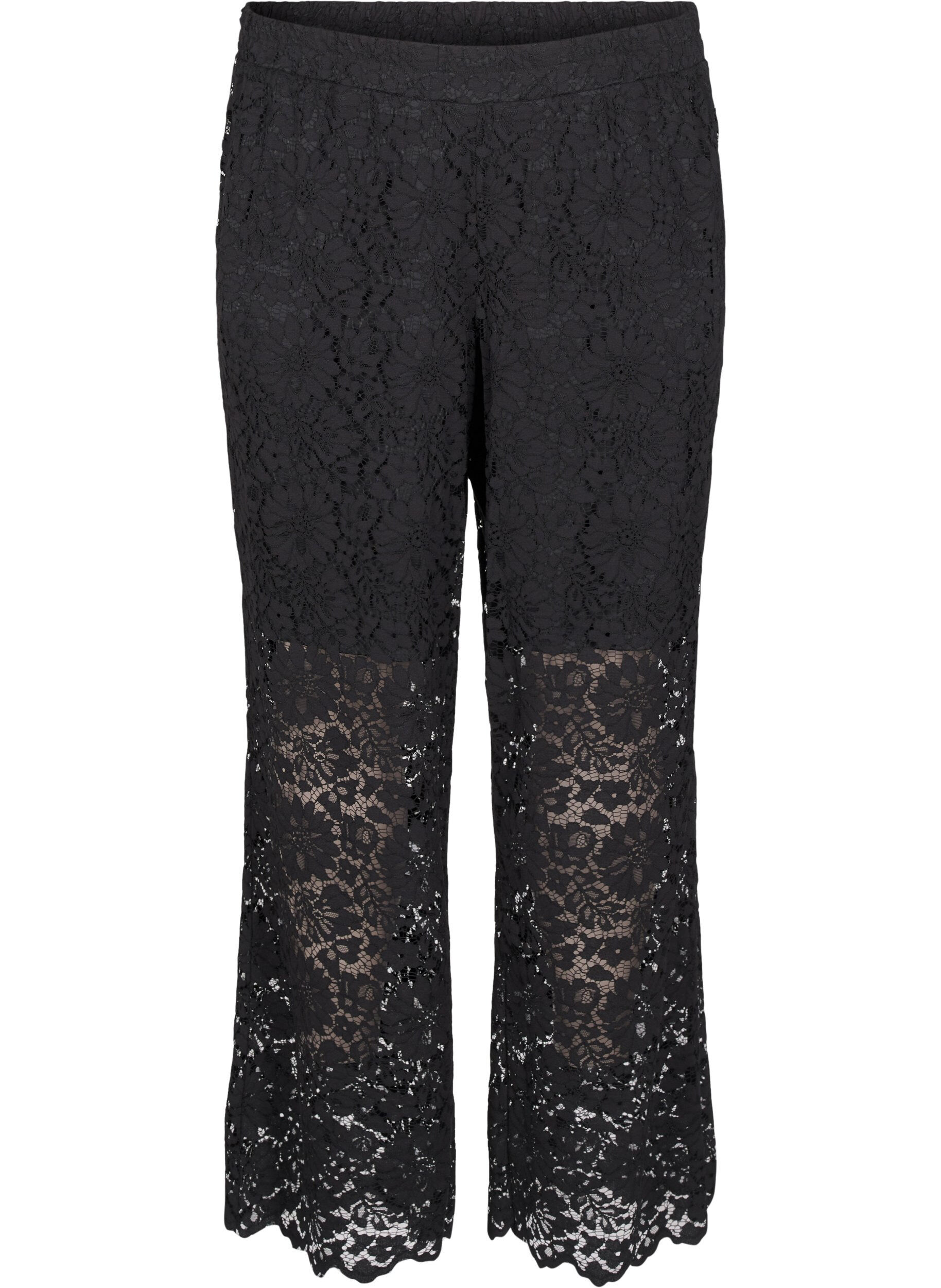ZizziKanten broek met hoge taille en zakken, Zwart, Packshot image number 0