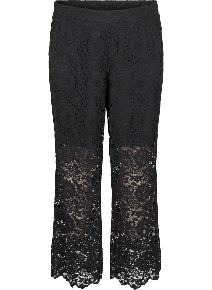 Pantalon taille haute en dentelle et avec des poches, Noir, Packshot image number 0