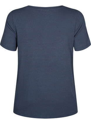 T-shirt en viscose côtelé avec col en V, Umbre Blue , Packshot image number 1