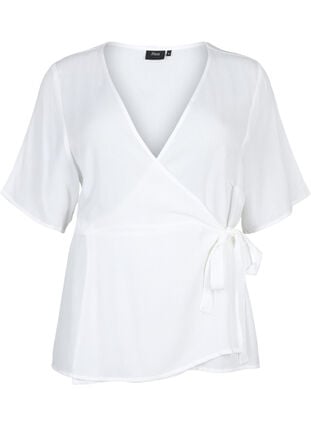 Viscose blouse met wikkel, Bright White, Packshot image number 0