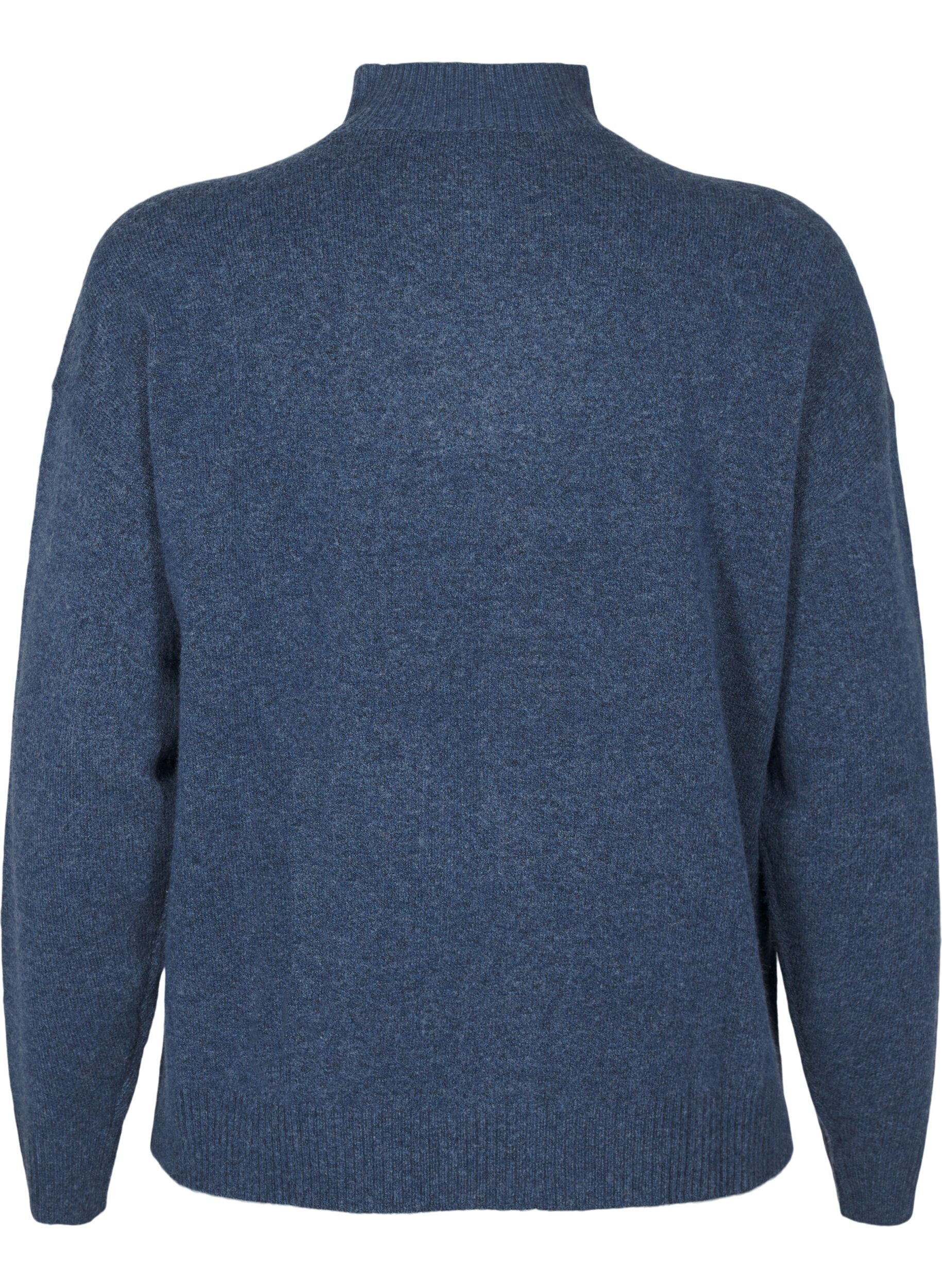 ZizziGebreide wollen blouse met hoge hals, Bering Sea Mel., Packshot image number 1