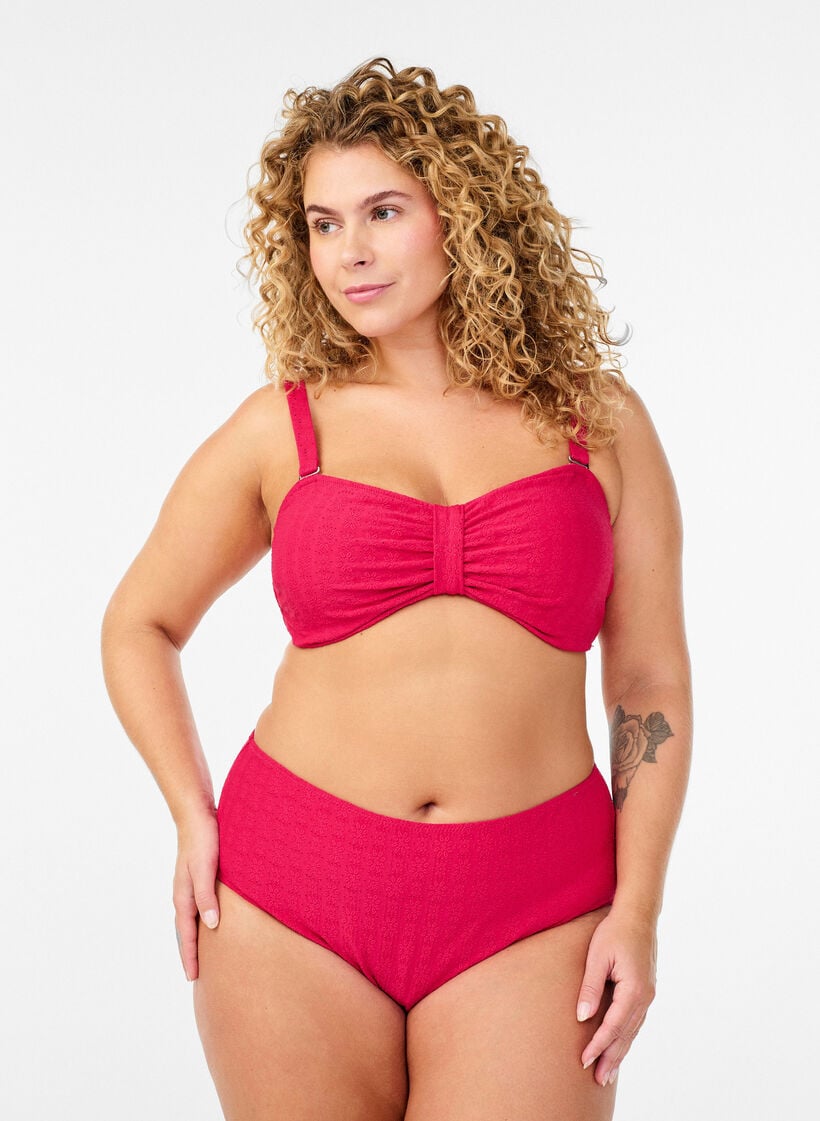 Bas de bikini &agrave; motif textur&eacute; et taille standard, Rose, Model image number 0