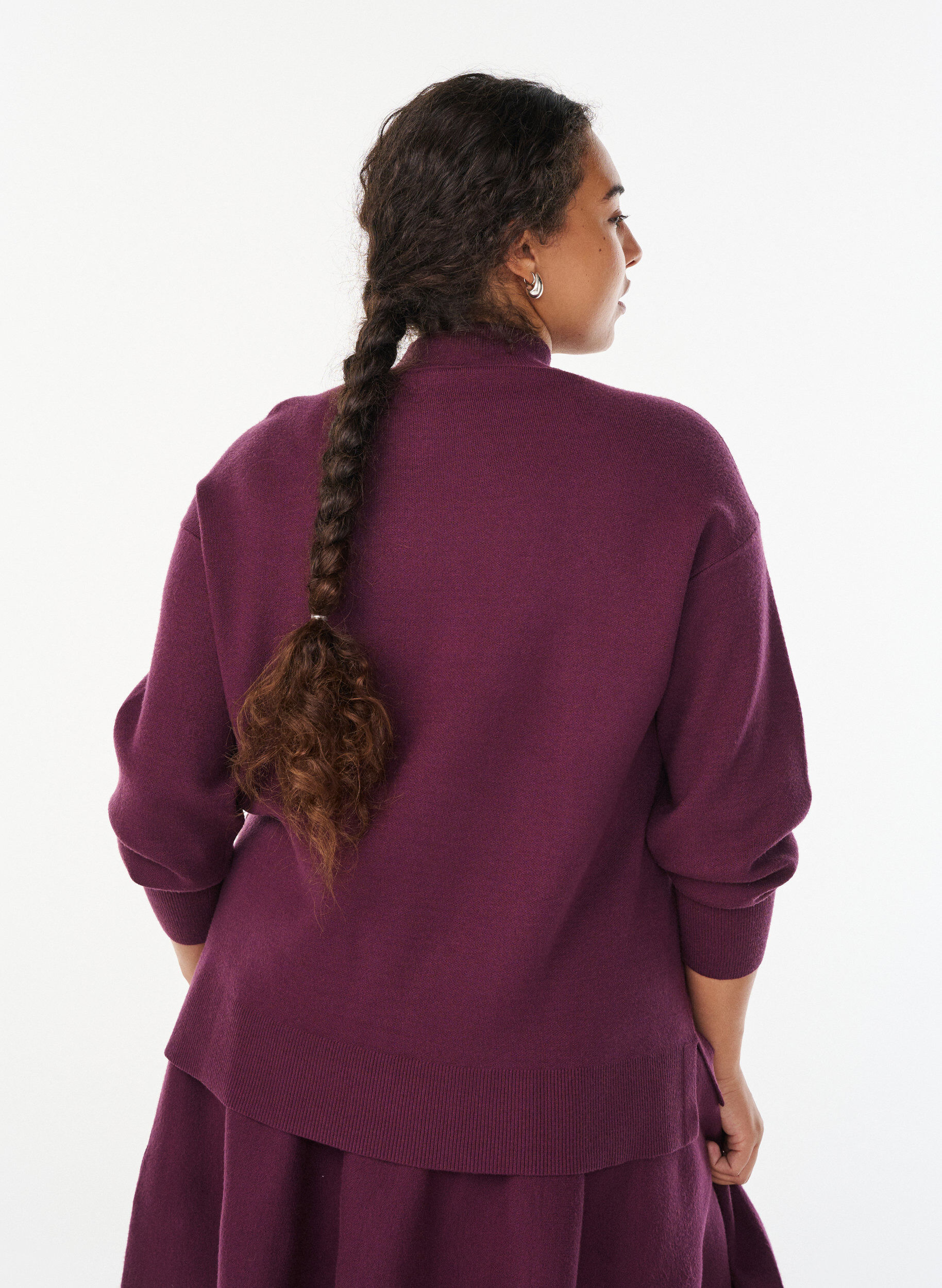 ZizziGebreide blouse met hoge hals, Donker Bordeaux, Model image number 2