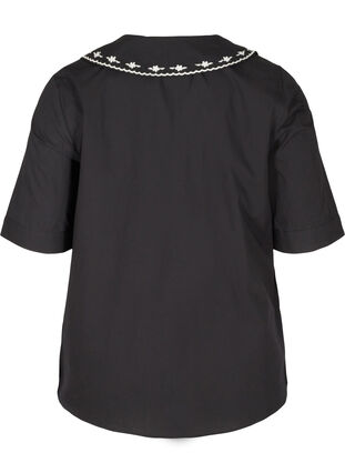 Chemise à manches courtes en coton à grand col, Black w. White, Packshot image number 1