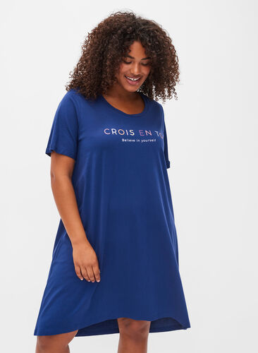 Chemise de nuit en coton à manches courtes avec imprimé, Midnight W. Crois, Model image number 0