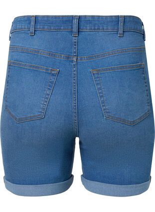 Short en jean à taille haute et coupe ajustée, Medium Blue Denim, Packshot image number 1