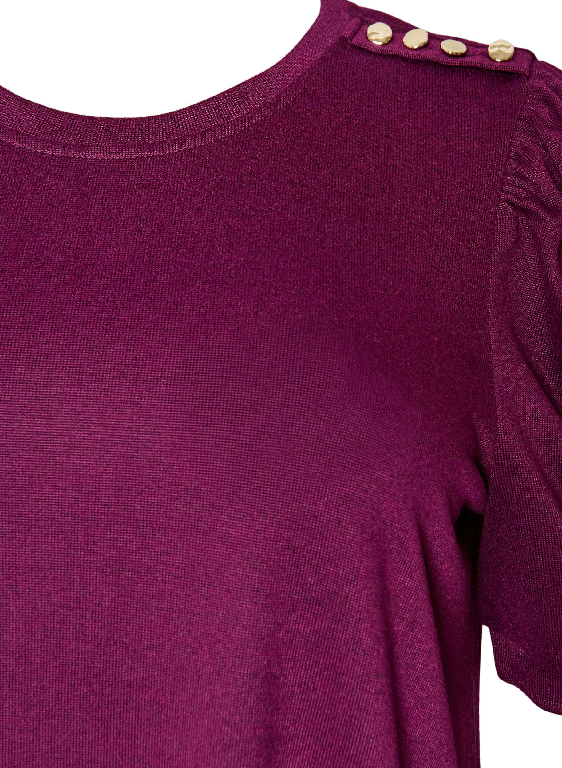 ZizziBlouse met knoopdetail en korte pofmouwen, Donker Bordeaux, Packshot image number 2