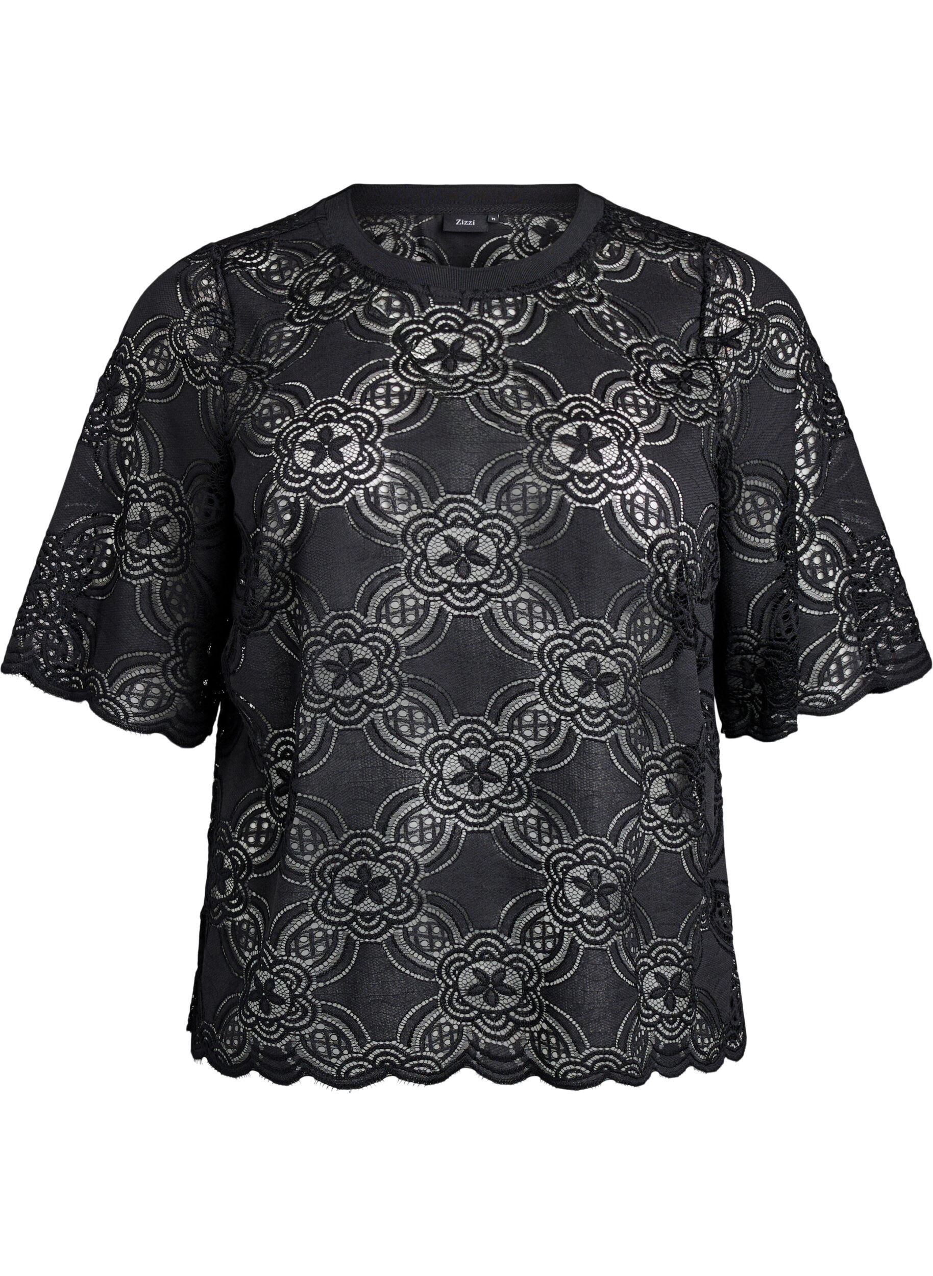 Blouse en dentelle avec un motif graphique et des manches 1/2