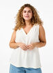 Mouwloze top met kreukeffecten, Vanille, Model image number 0
