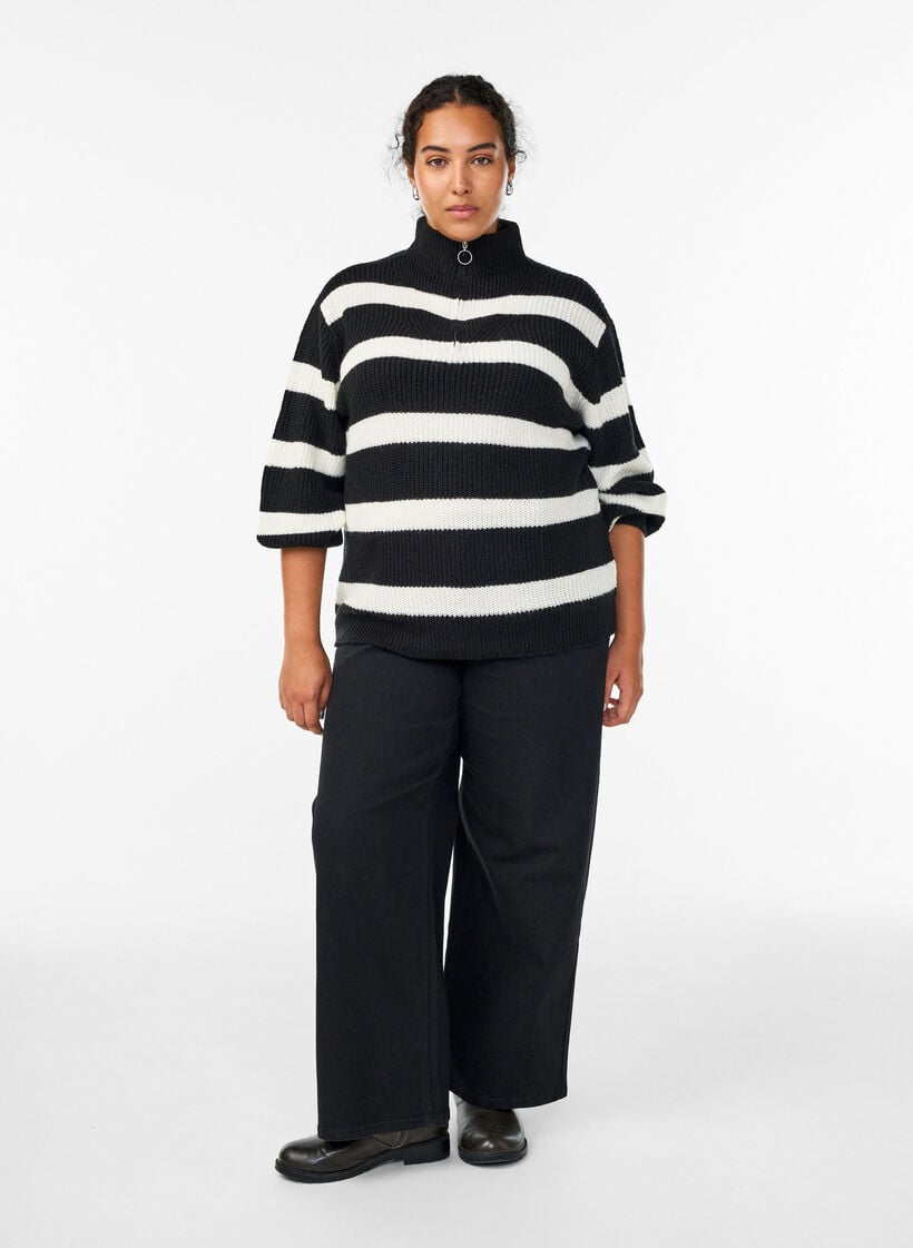 Pull en tricot avec col haut et fermeture &eacute;clair, Noir, Model image number 1