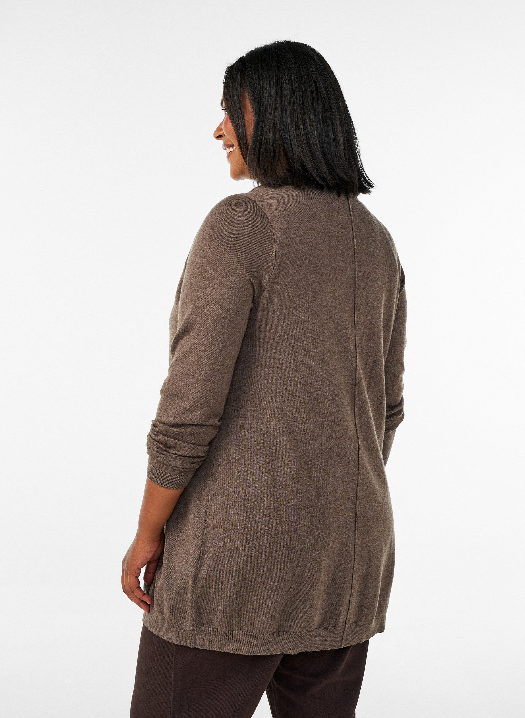 ZizziLang gebreid vest in viscosemix, Bruin, Model image number 2