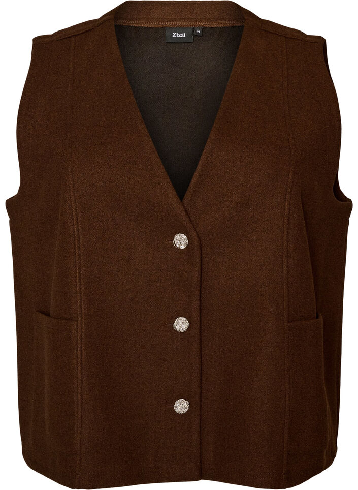 V-hals gilet met knopen, Bruin, Packshot image number 0