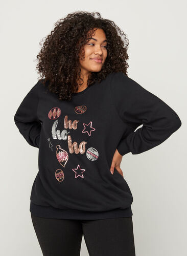 Kerst sweatshirt met pailletten, Black, Model image number 0