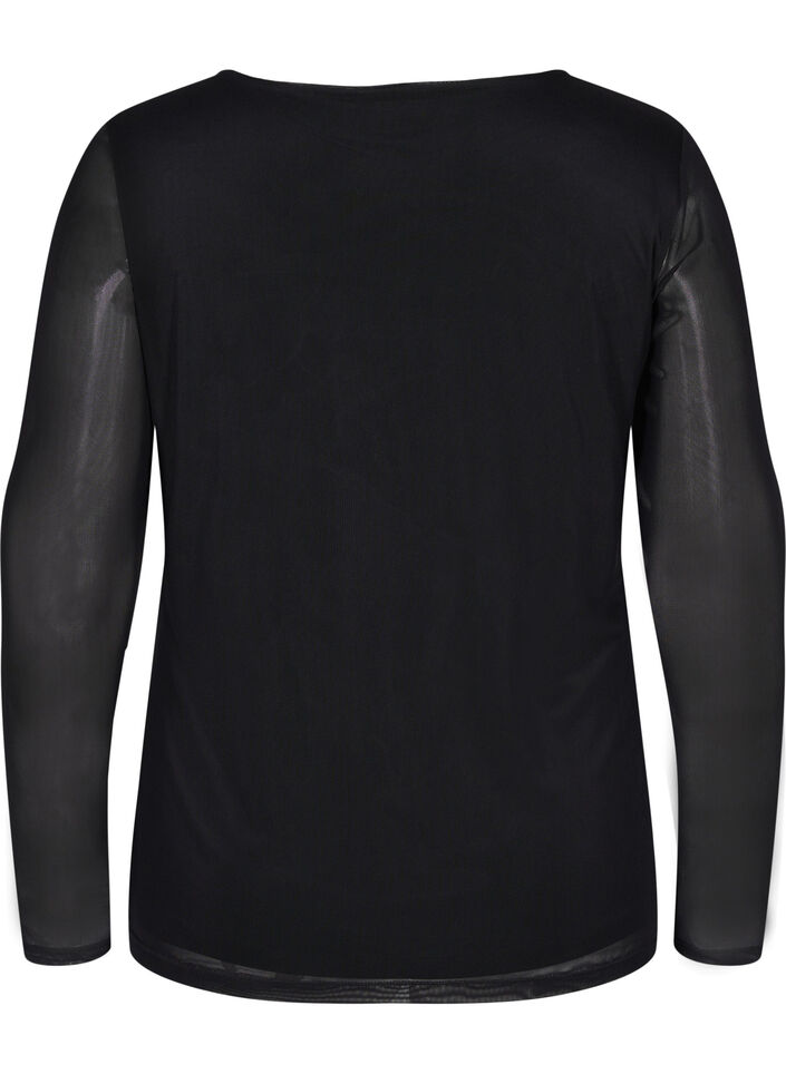 Nauwsluitende mesh top met v-hals, Black, Packshot image number 1