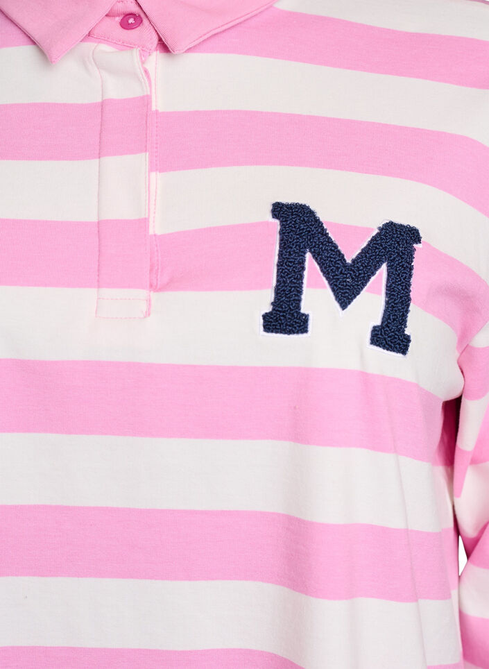 Gestreept poloshirt met badstof details, Bubblegum w. White, Packshot image number 2