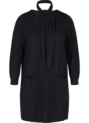 Robe en maille à manches longues avec poches, Black, Packshot image number 0