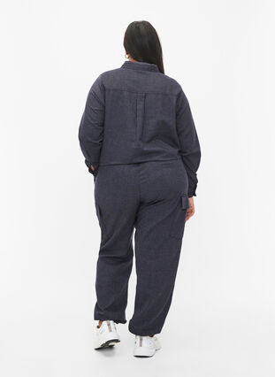 Pantalon cargo en coton rayé, Dark Blue Stripe, Model image number 1