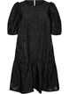 Robe jacquard avec des d&eacute;tails scintillants et des manches bouffantes, Noir, Packshot image number 0