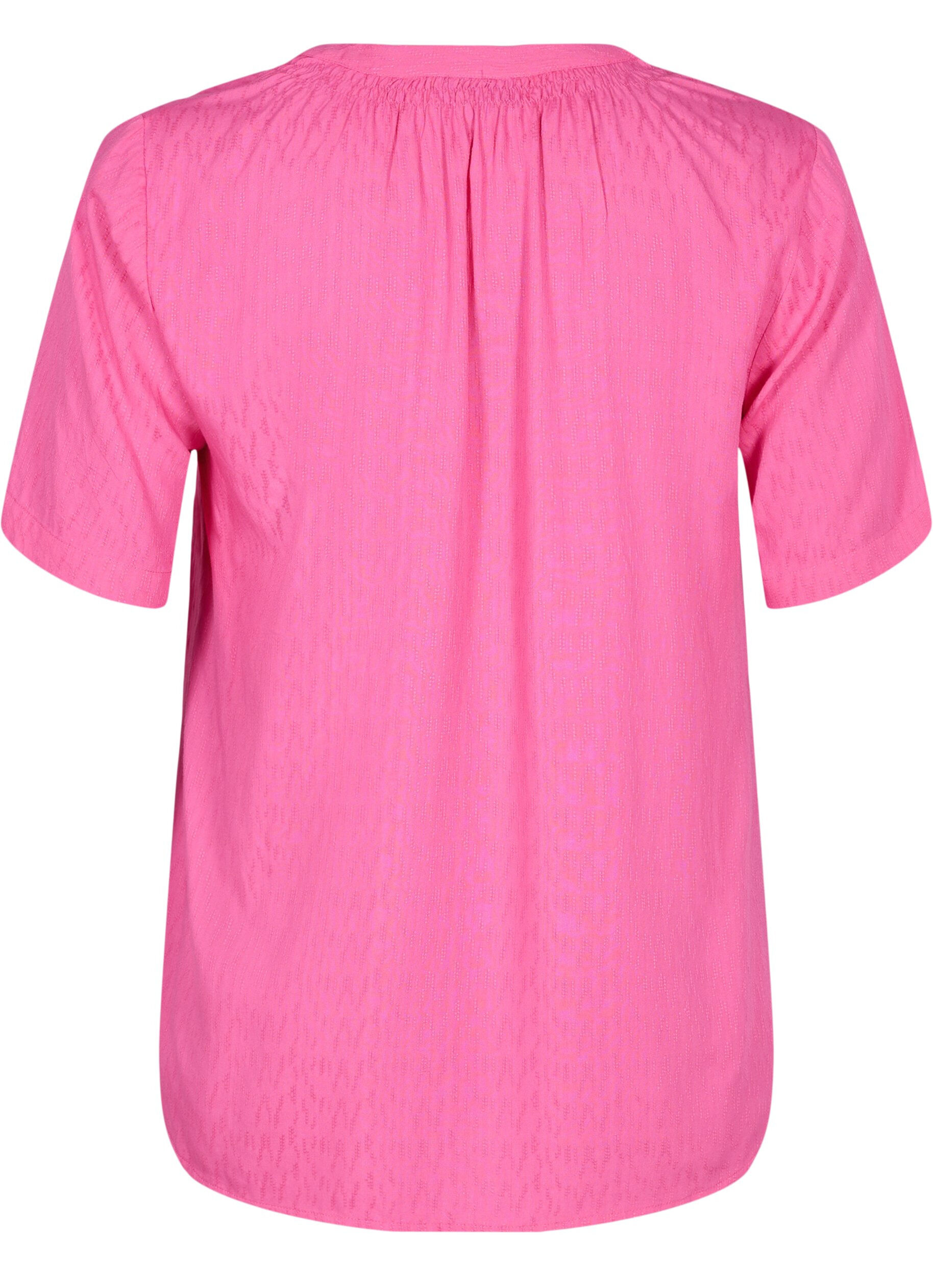 ZizziViscose blouse met korte mouwen en v-hals, Shocking Pink, Packshot image number 1