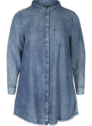 Lange blouse in lyocell, Dark blue denim, Packshot image number 0