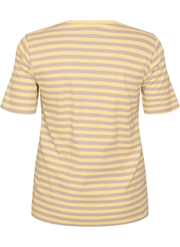 Gestreept T-shirt met geribbelde textuur, Geel, Packshot image number 1