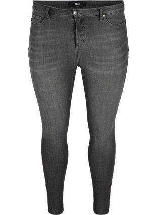 Amy jeans met hoge taille en klinknagels in de zijkant, Dark Grey Denim, Packshot image number 0