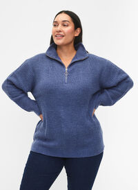 FLASH - Pull en tricot avec col haut et fermeture éclair, Coastal Fjord Mel., Model