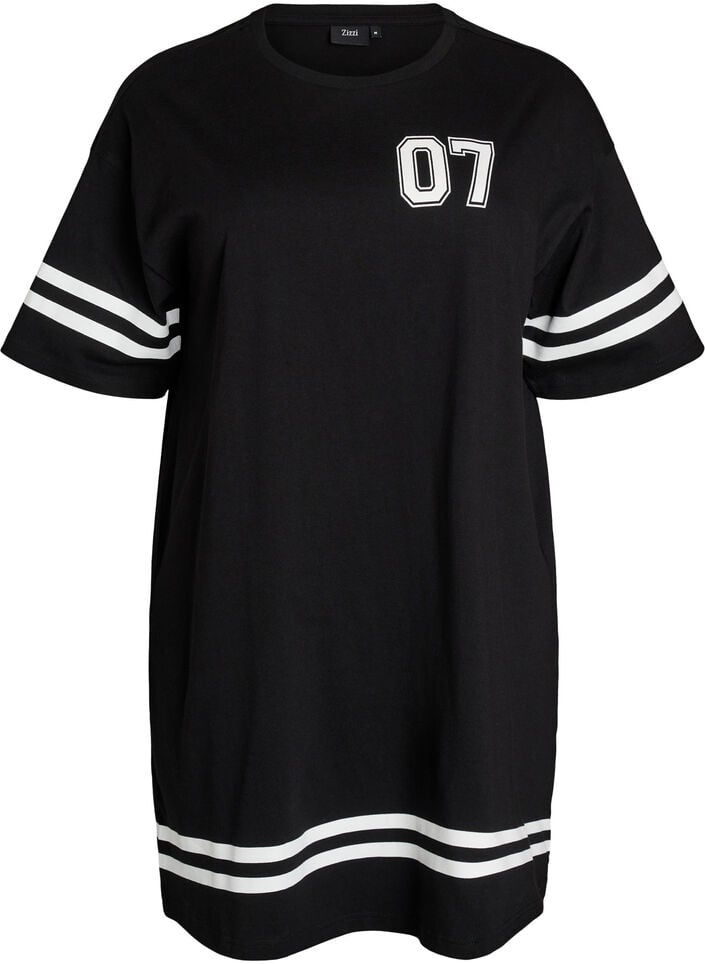 Robe T-shirt courte avec d&eacute;tails sportifs, Noir, Packshot image number 0
