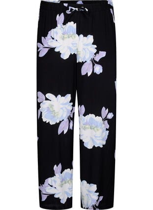 Pantalon ample en viscose avec imprimé, Black Big Flower AOP, Packshot image number 0