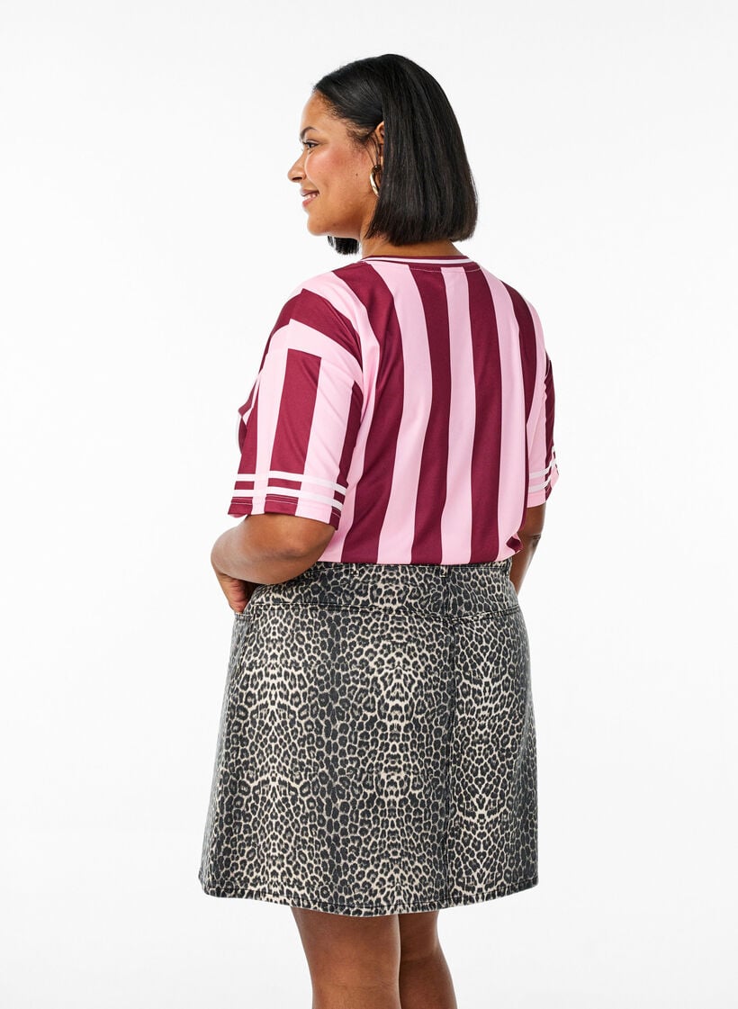 Korte denimrok met luipaardprint en een A-lijn vorm, Bruin, Model image number 2