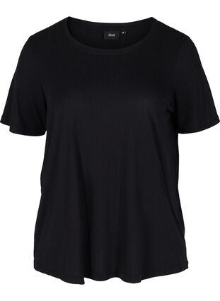 T-shirt à manches courtes en qualité côtelée, Black, Packshot image number 0