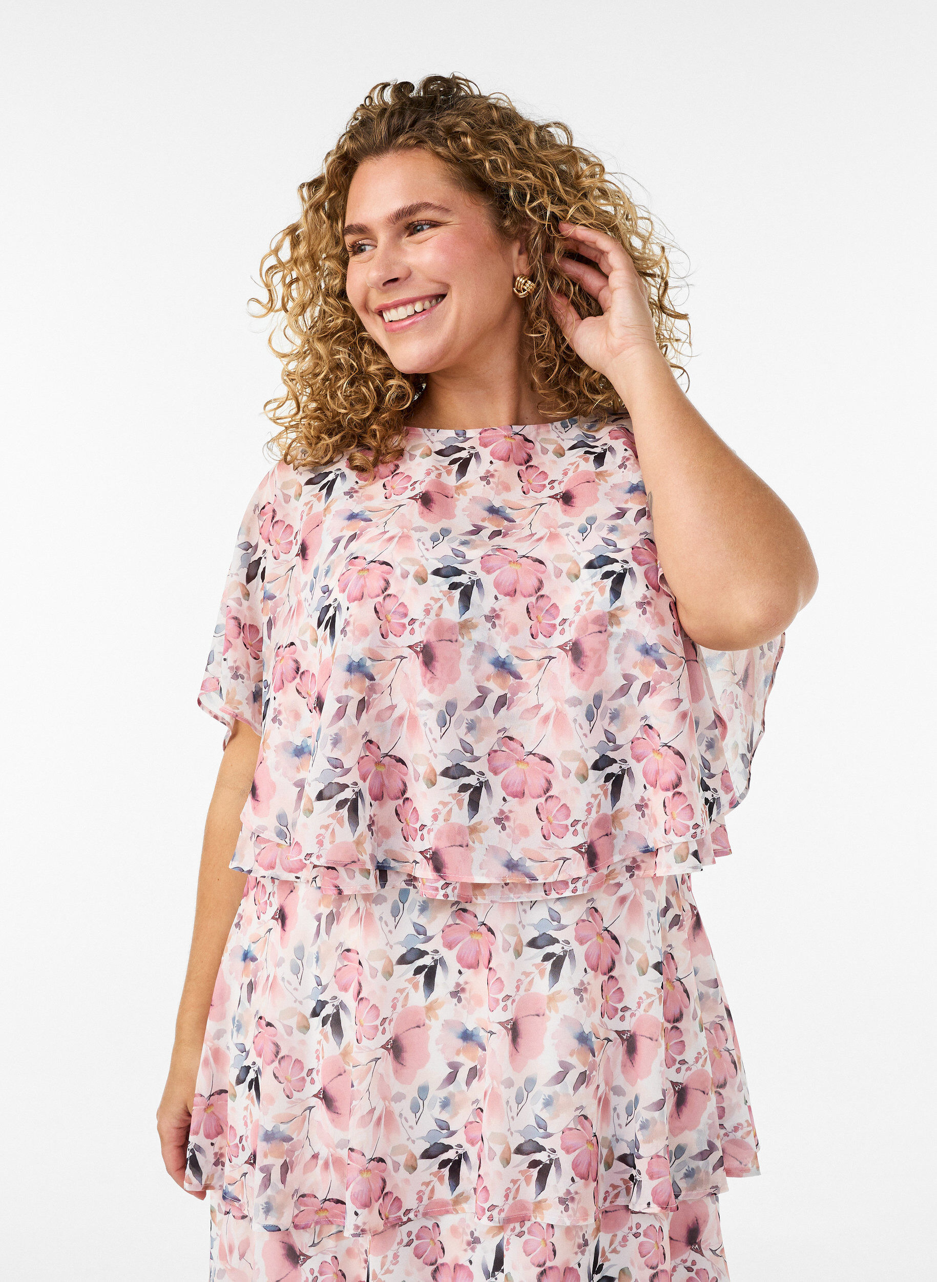 ZizziRobe maxi avec plusieurs couches de volants et cape amovible, Blanc, Model image number 3