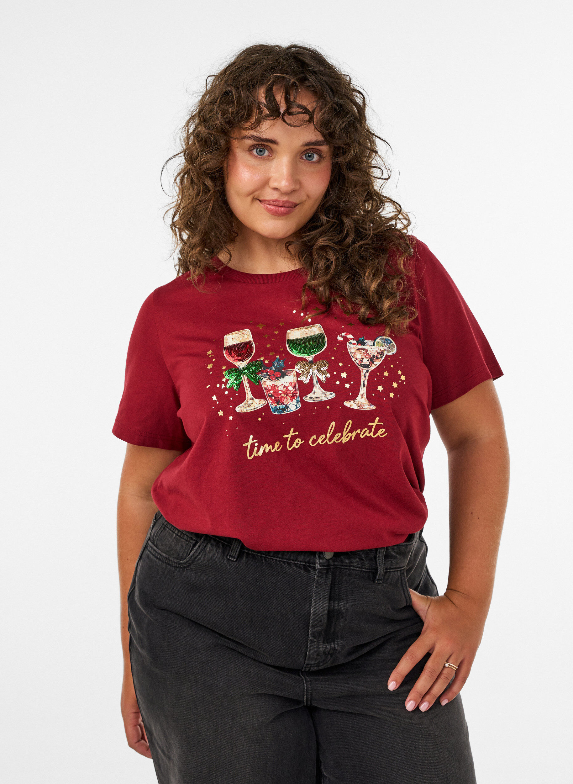 ZizziKerst T-shirt van biologisch katoen, Rood, Model image number 0