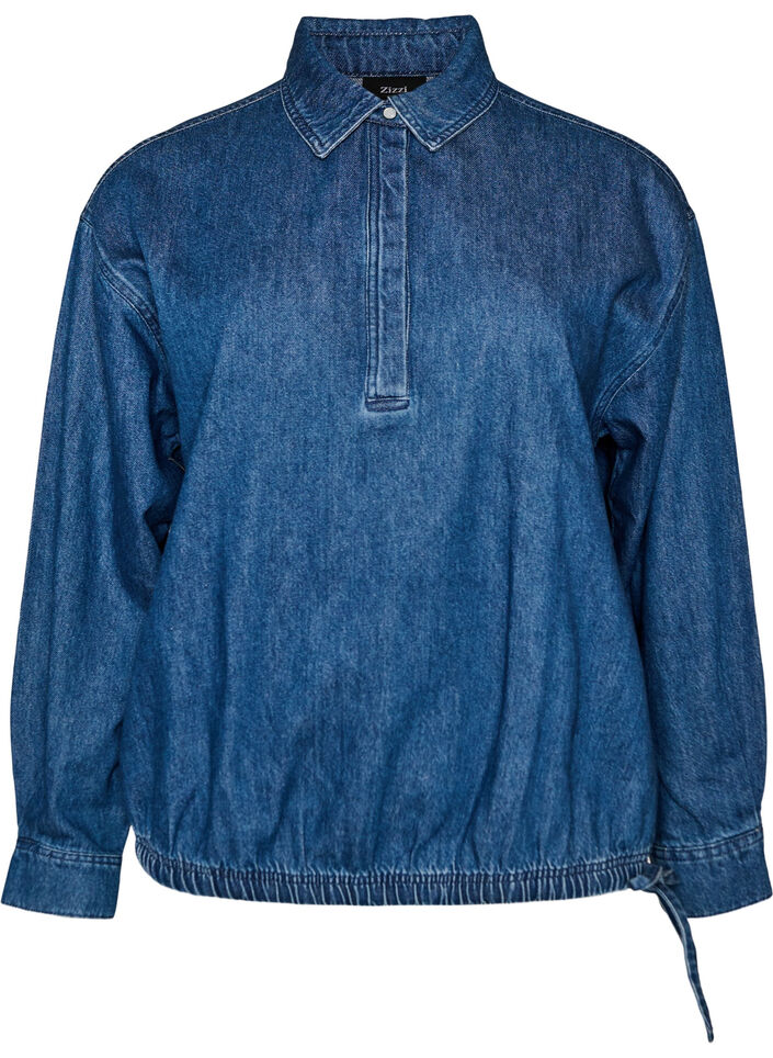 Blouse en jean coupe ballon, Bleu, Packshot