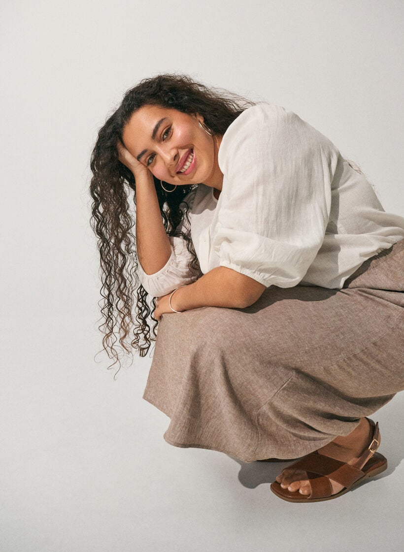 Chemisier en lin et viscose avec manches 3/4, Blanc, Image image number 0