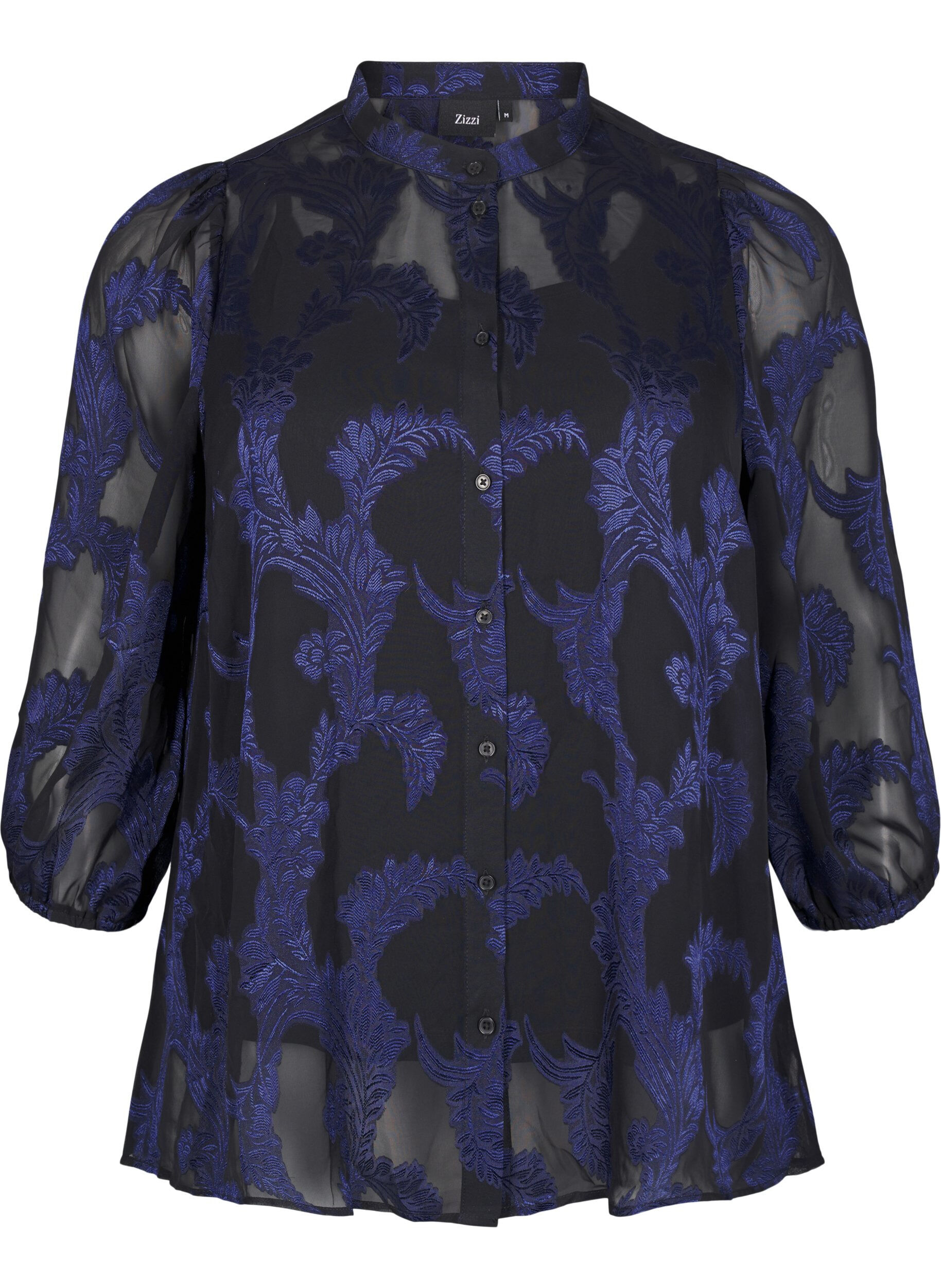 ZizziChiffon blouse met jacquardpatroon, Evening Blue, Packshot image number 0