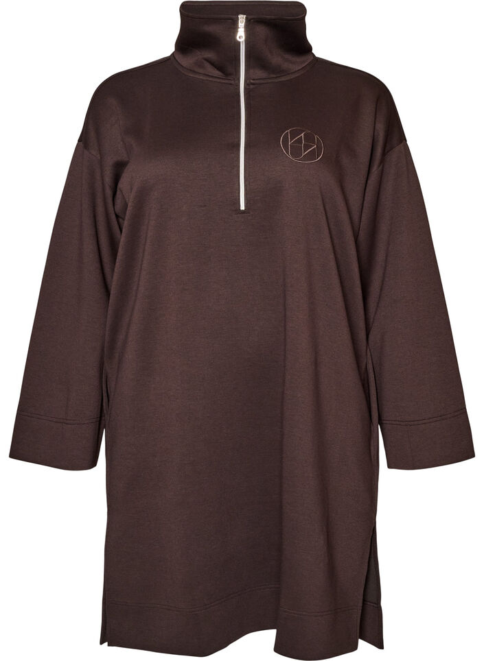 Robe-sweat sportive avec col montant et fermeture zipp&eacute;e, Marron, Packshot image number 0