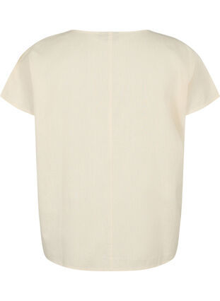 Katoenen blouse met korte mouwen van katoenmix met linnen, Sandshell, Packshot image number 1