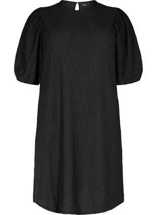 Robe à motif texturé et manches bouffantes, Black, Packshot image number 0