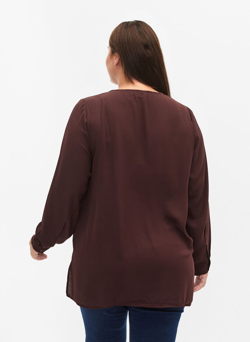 Effen kleur overhemd met v-hals, Fudge, Model image number 1