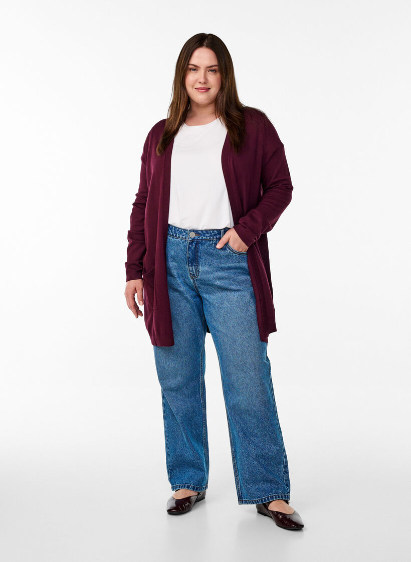 Lang gebreid vest van een viscose mix, Rood, Model image number 1