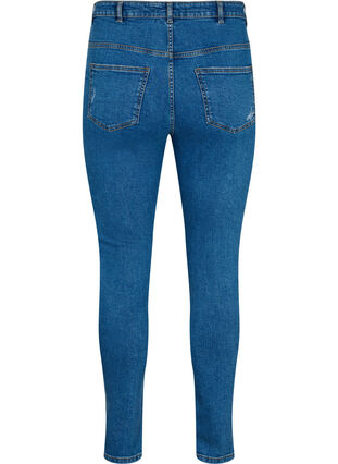 Strakke jeans met slijtagedetails, Blue denim, Packshot image number 1