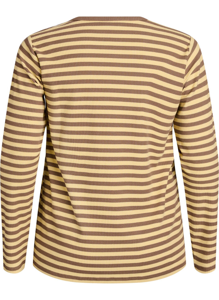 Gestreepte blouse met lange mouwen, Bruin, Packshot image number 1